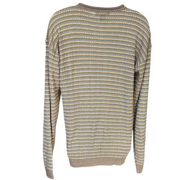 Vintage Northern Isles Grandpa Sweater Sz L Striped Beige Dadcore Normcore Cabin - Picture 3 of 7